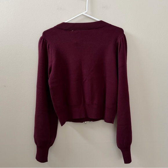 Belldini Balloon Sleeve Burgundy Cardigan Sweater with Rhinestone Bows, Sz M - Picture 7 of 11